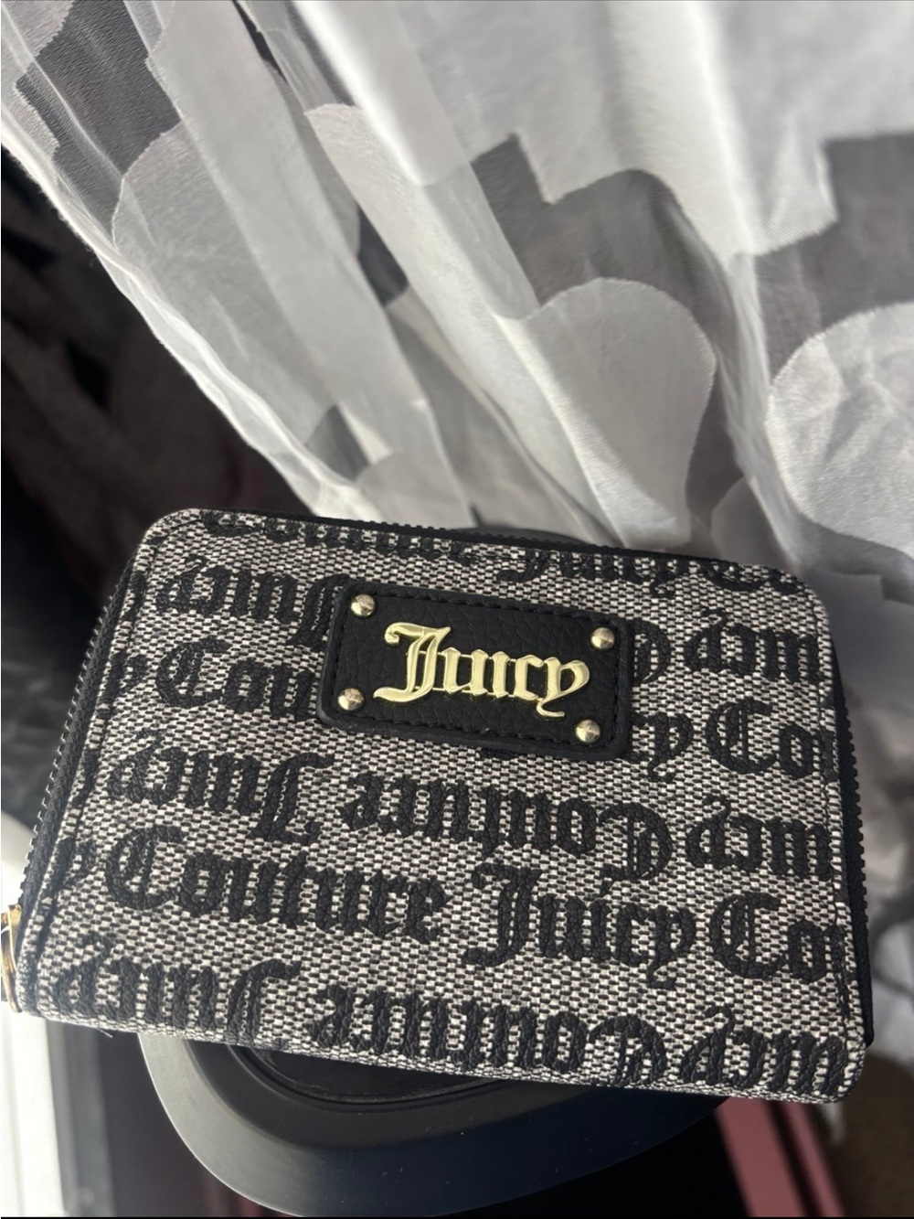 Juicy Couture Black & White Logo Zip Wallet